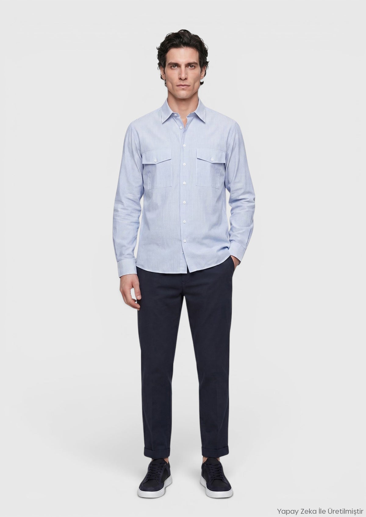Mavi Çizgili Regular Fit Uzun Dokuma Casual Gömlek
