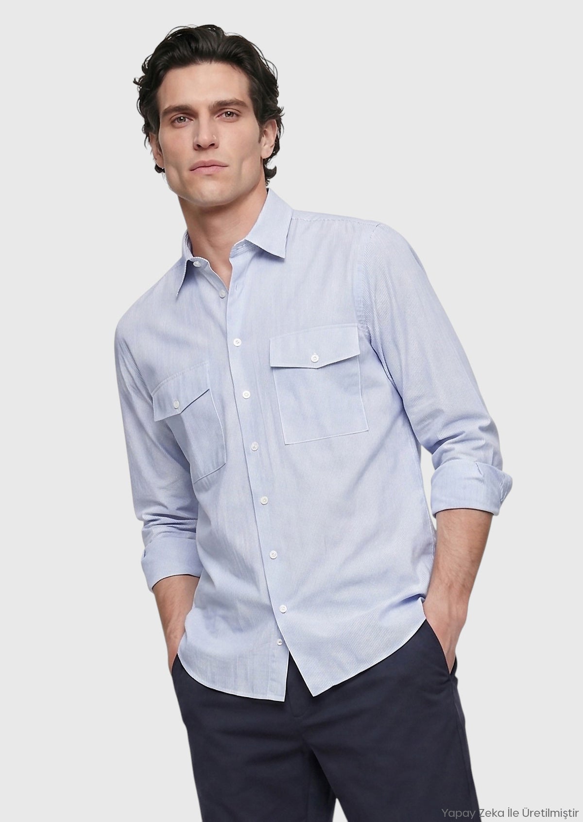 Mavi Çizgili Regular Fit Uzun Dokuma Casual Gömlek