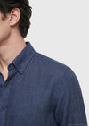Lacivert Düz Regular Fit Uzun Dokuma Casual %100 Keten Gömlek