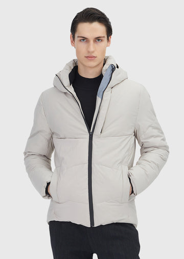 Bej Regular Fit Kapüşonlu Dokuma Mont