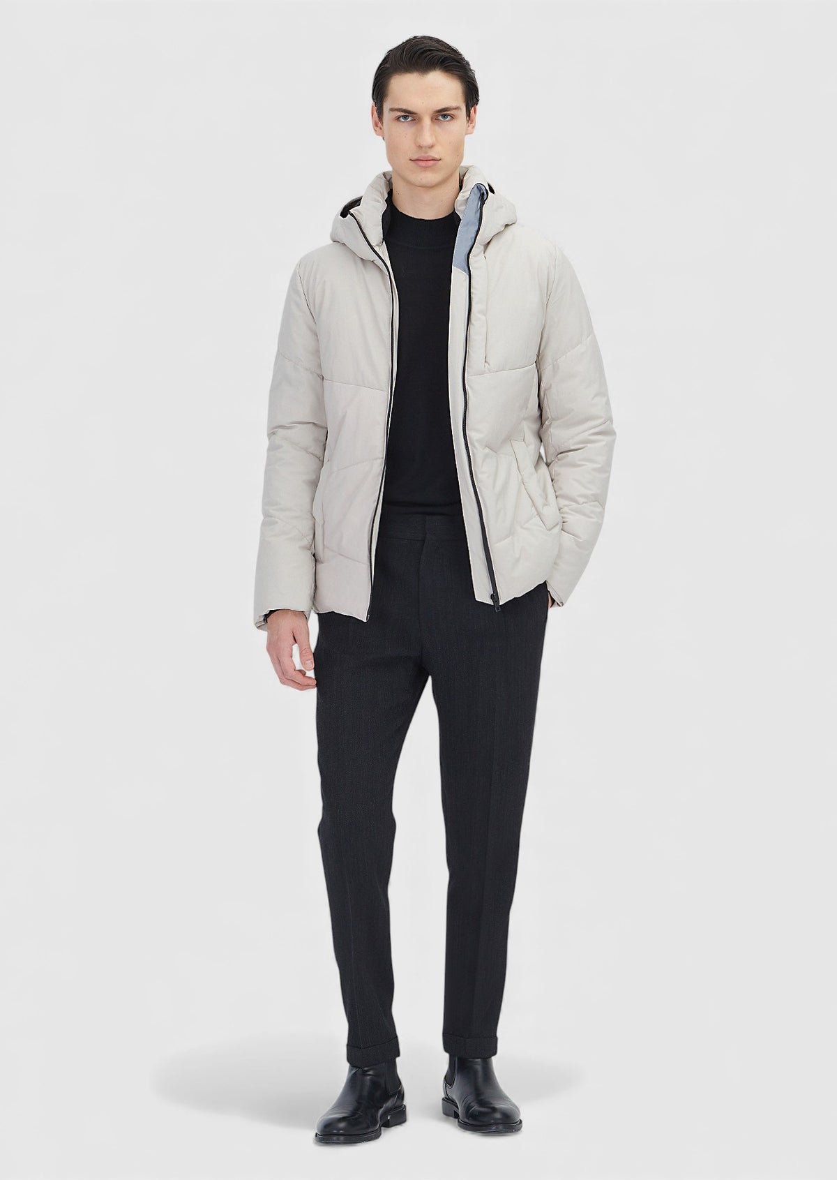Bej Regular Fit Kapüşonlu Casual Dokuma Mont