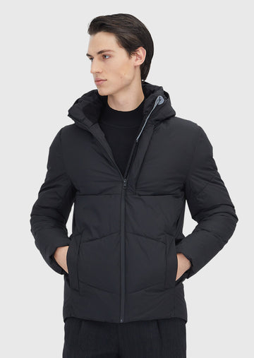 Siyah Regular Fit Kapüşonlu Dokuma Mont
