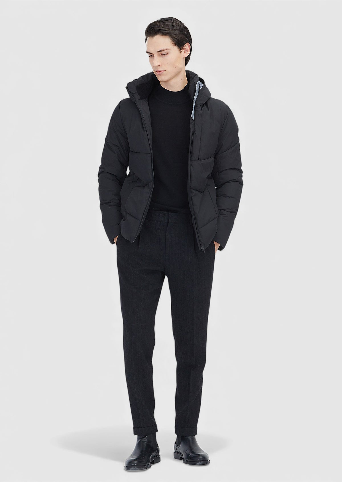 Siyah Regular Fit Kapüşonlu Casual Dokuma Mont