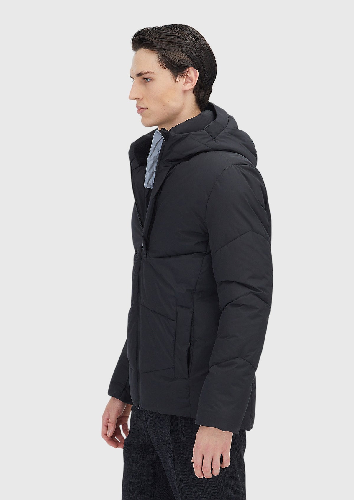 Siyah Regular Fit Kapüşonlu Casual Dokuma Mont
