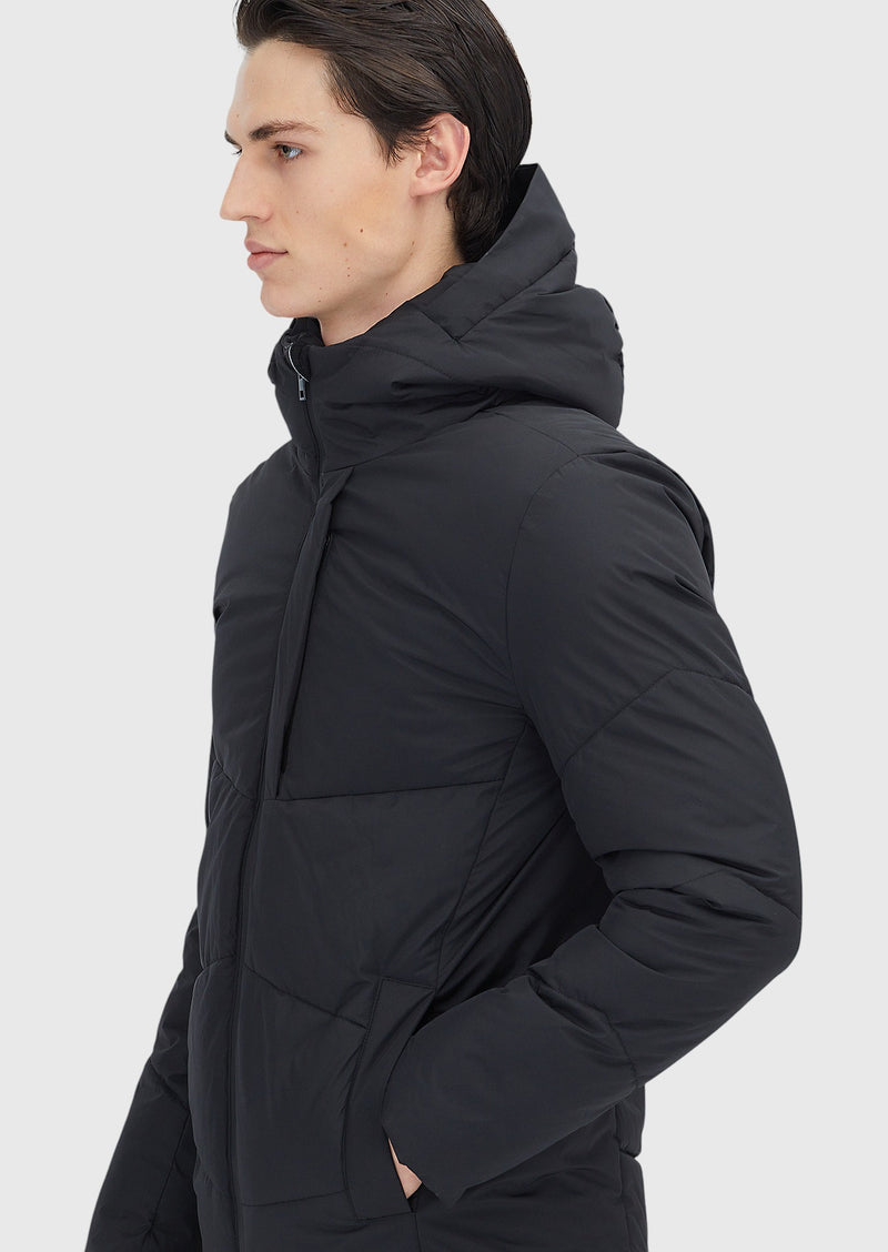 Siyah Regular Fit Kapüşonlu Casual Dokuma Mont