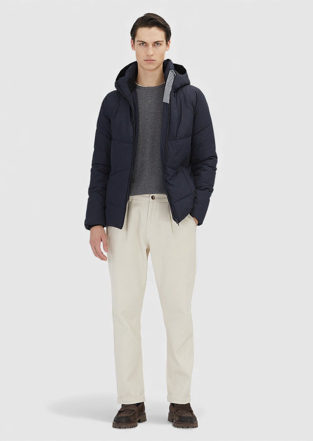 Lacivert Regular Fit Kapüşonlu Casual Dokuma Mont