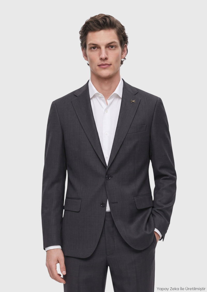 Antrasit Mikro Modern Fit Yün Karışımlı Takım Elbise