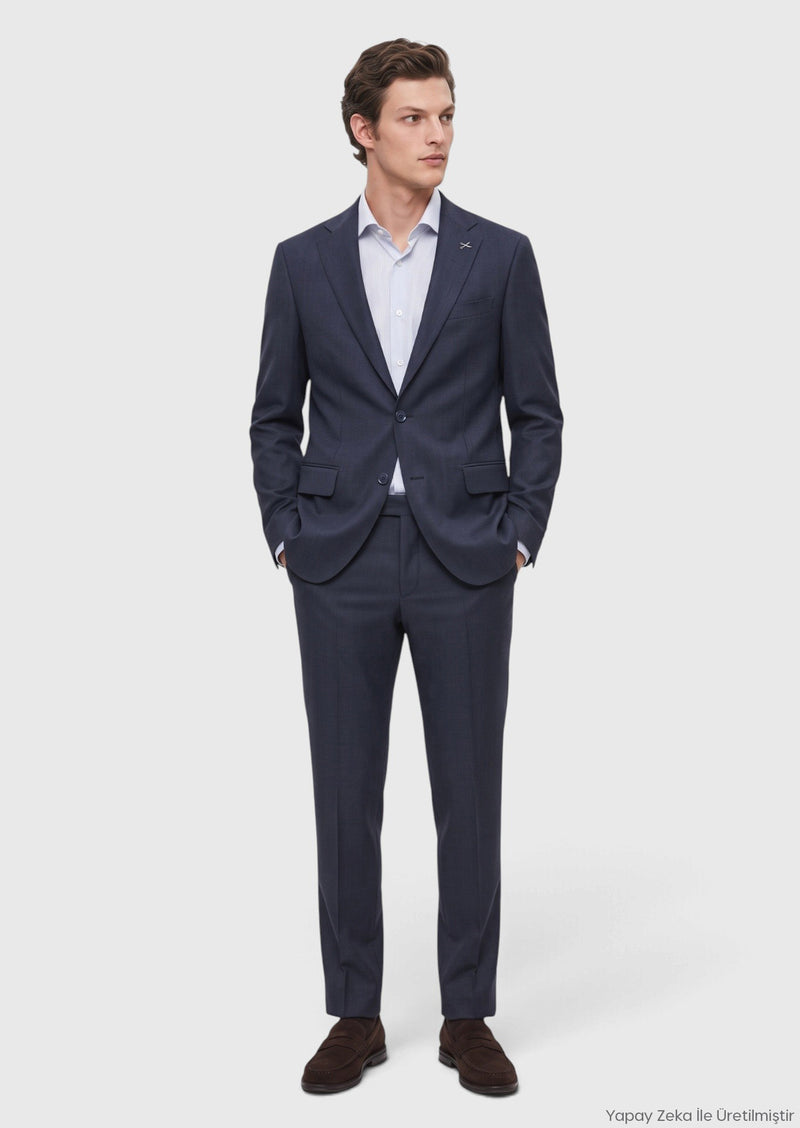 Lacivert Mikro Modern Fit Yün Karışımlı Takım Elbise