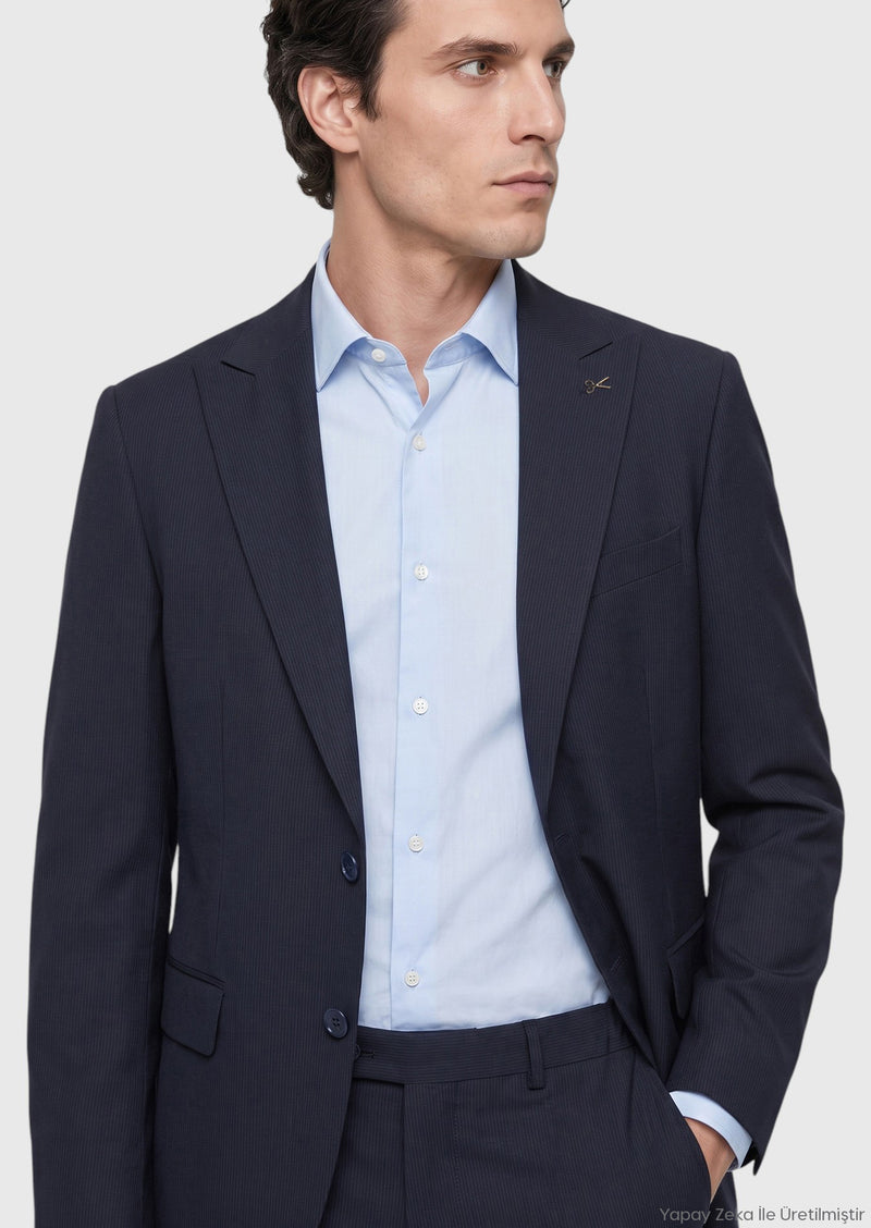 Lacivert Mikro Modern Fit Yün Karışımlı Takım Elbise