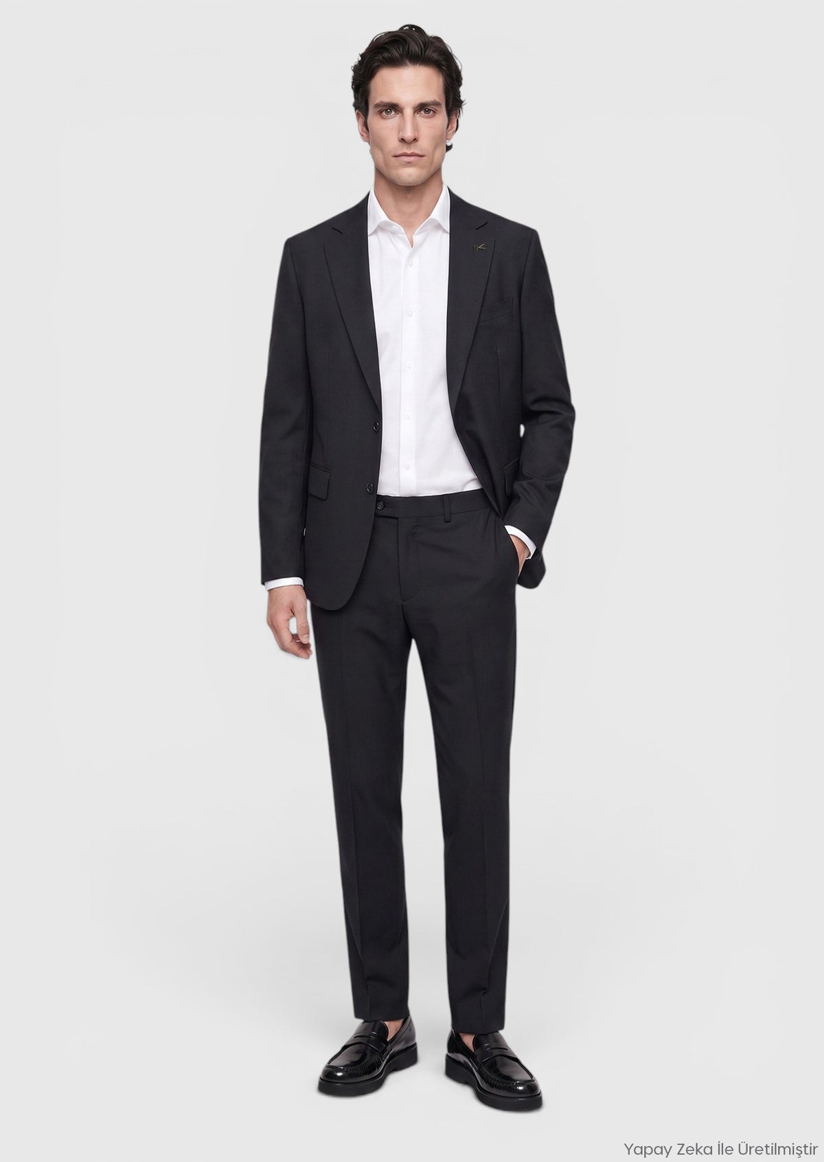 Siyah Mikro Modern Fit Yün Karışımlı Takım Elbise