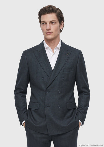 Yeşil Düz Zeroweight Slim Fit %100 Yün Takım Elbise