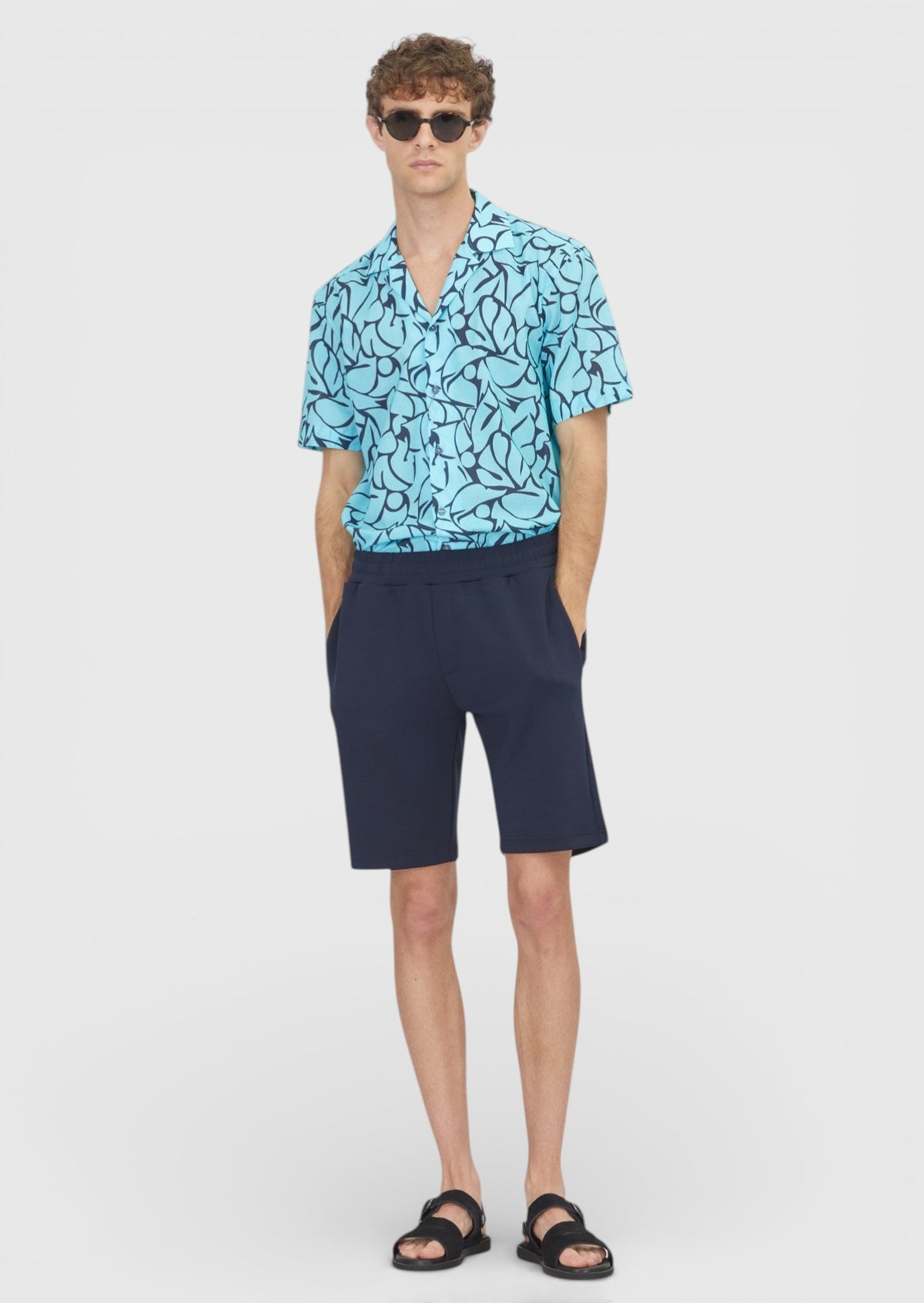 Lacivert Düz Örme Regular Fit Casual Bermuda