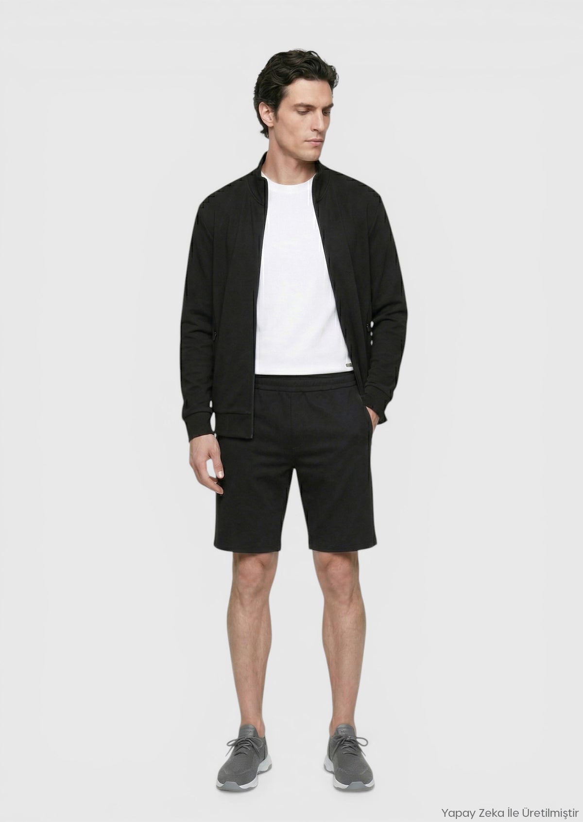 Siyah Düz Örme Regular Fit Casual Bermuda