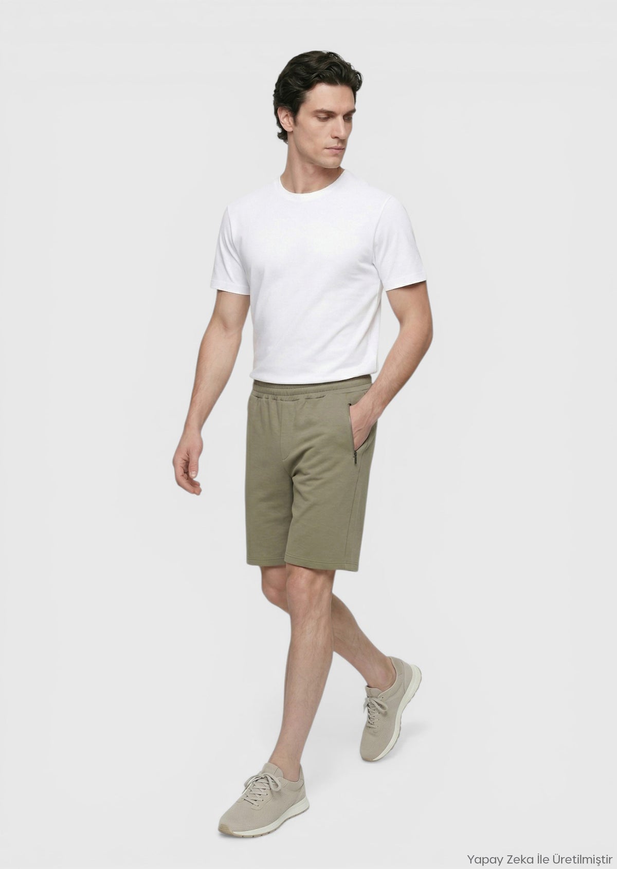 Haki Düz Örme Regular Fit Casual Bermuda
