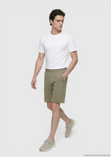 Haki Düz Örme Regular Fit Casual Bermuda