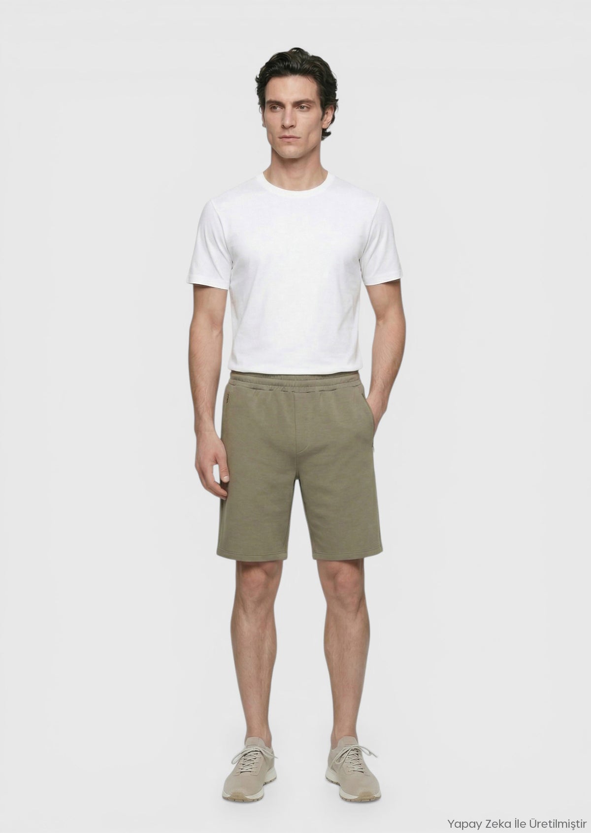 Haki Düz Örme Regular Fit Casual Bermuda