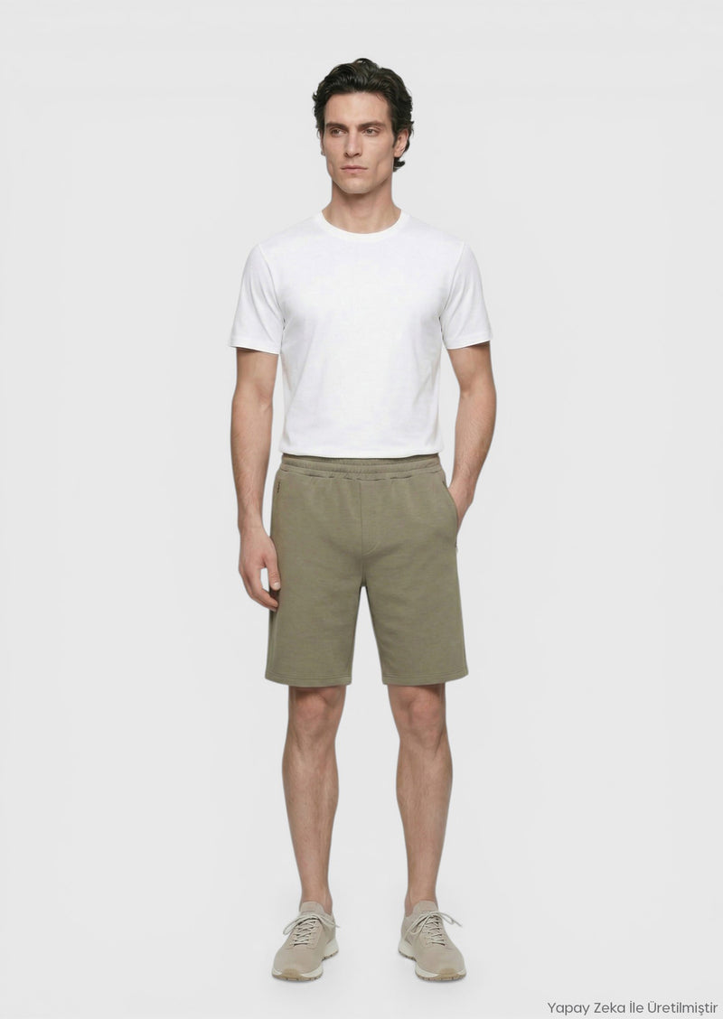 Haki Düz Örme Regular Fit Casual Bermuda
