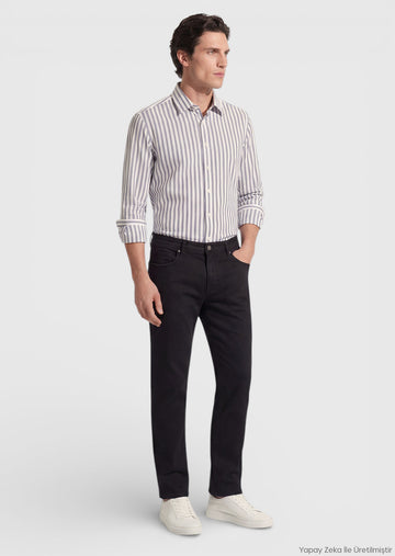 Siyah Slim Fit Denim Pamuk Karışımlı Pantolon