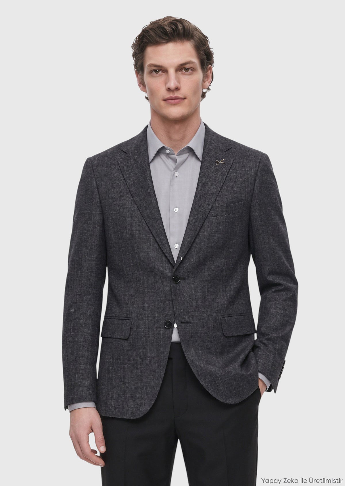 Antrasit Mikro Regular Fit İpek Karışımlı Ceket