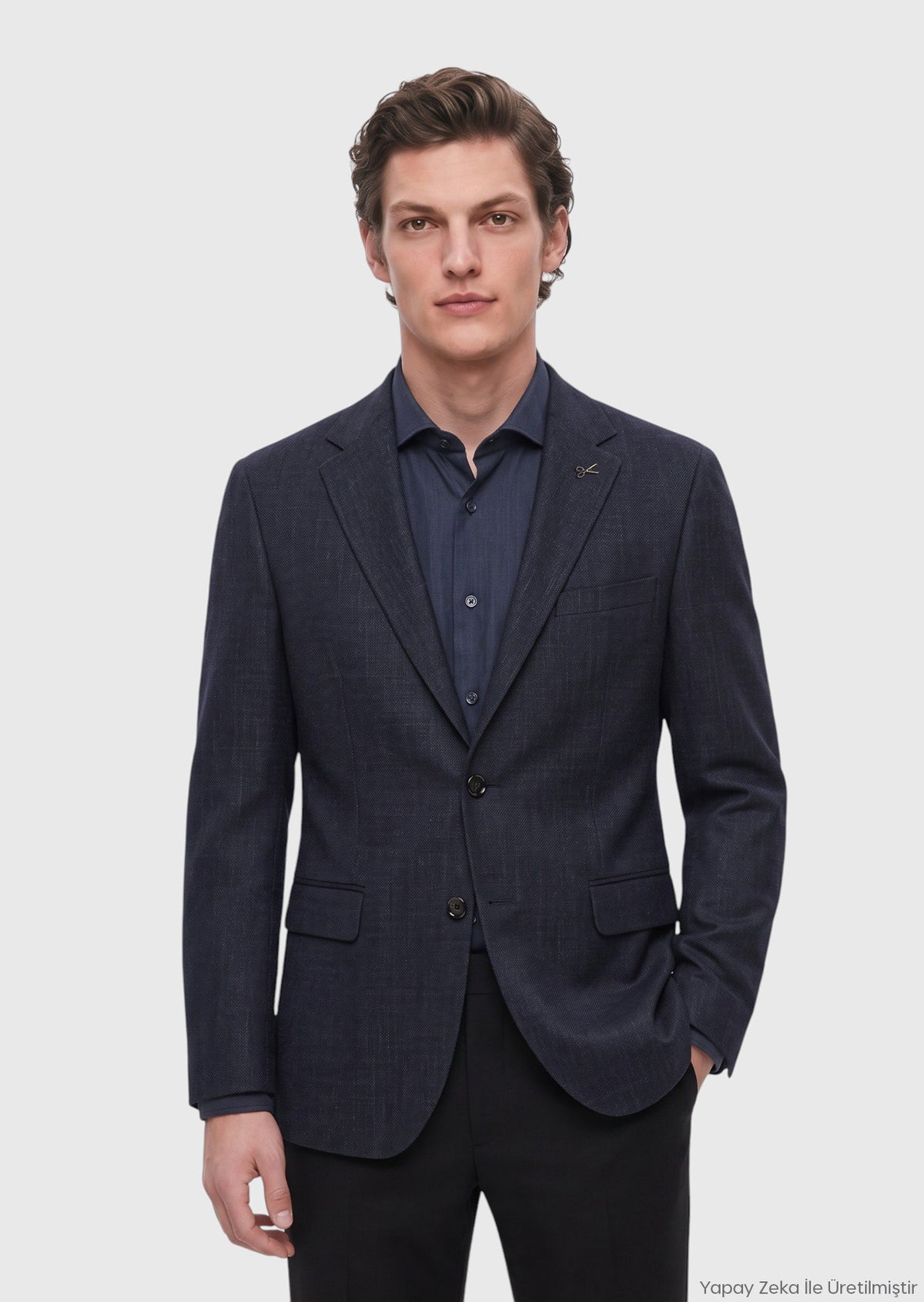 Lacivert Mikro Regular Fit İpek Karışımlı Ceket