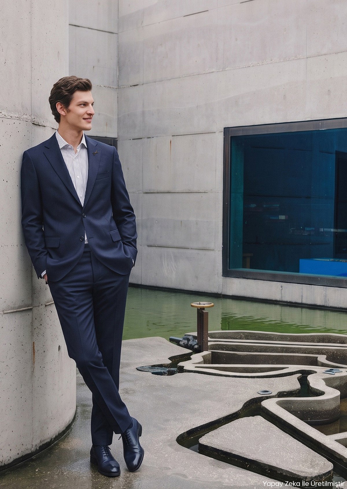 Lacivert Desenli Modern Fit Yün Karışımlı Takım Elbise