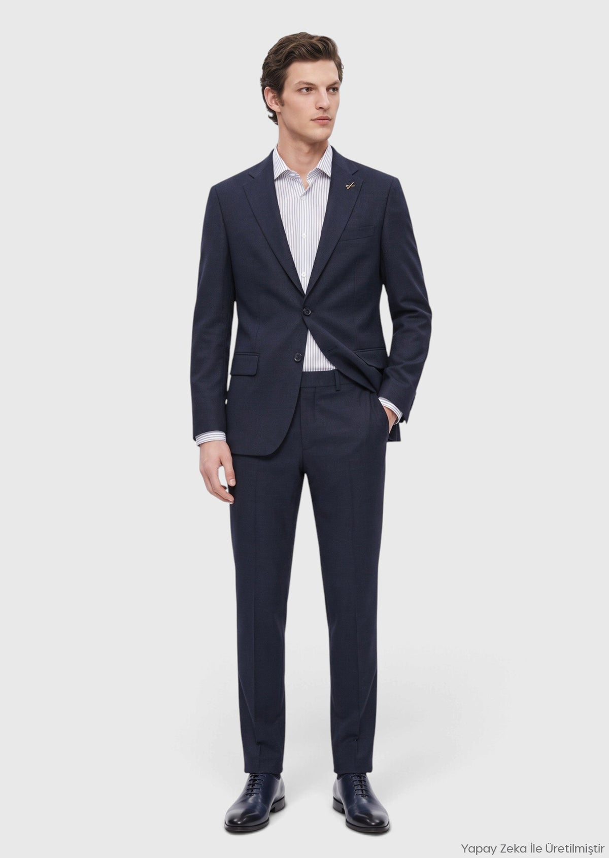 Lacivert Desenli Modern Fit Yün Karışımlı Takım Elbise
