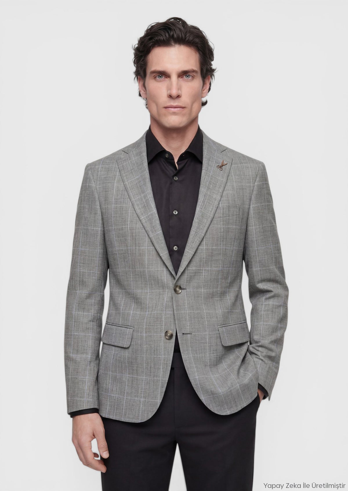 Gri Modern Fit İpek Karışımlı Ceket
