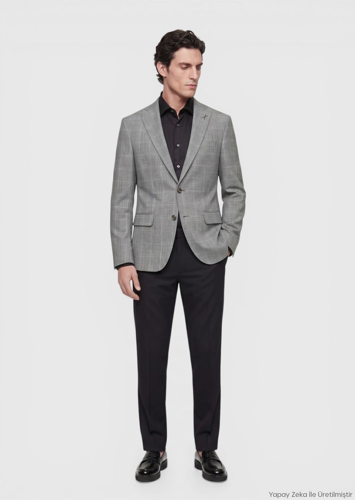 Gri Modern Fit İpek Karışımlı Ceket