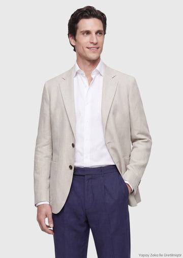 Ekru Zeroweight Slim Fit %100 Keten Ceket