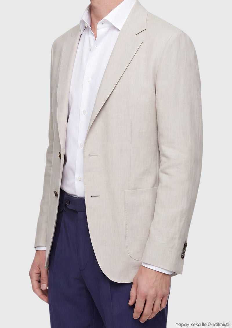 Ekru Zeroweight Slim Fit %100 Keten Ceket