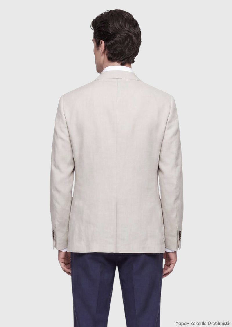 Ekru Zeroweight Slim Fit %100 Keten Ceket