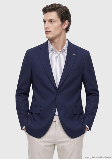 Lacivert Shirt Shoulder Slim Fit %100 Yün Ceket