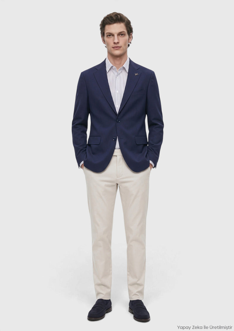 Lacivert Shirt Shoulder Slim Fit %100 Yün Ceket