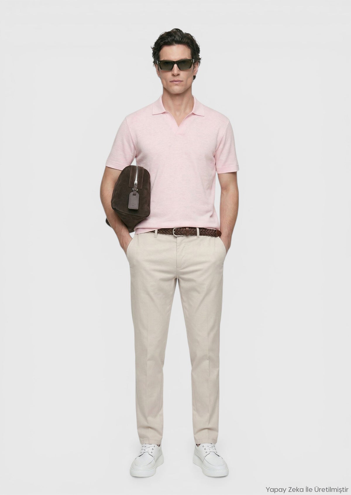 Pembe Düz %100 Keten T-Shirt