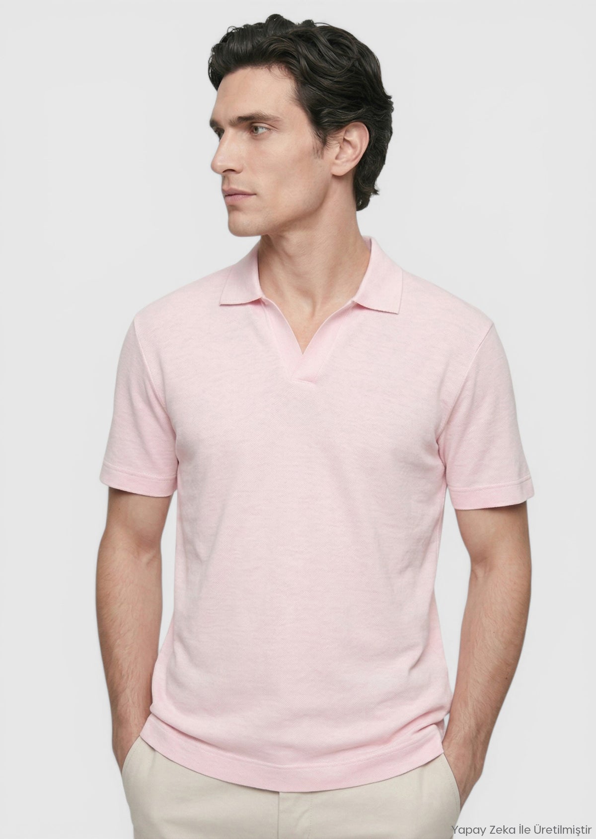 Pembe Düz %100 Keten T-Shirt