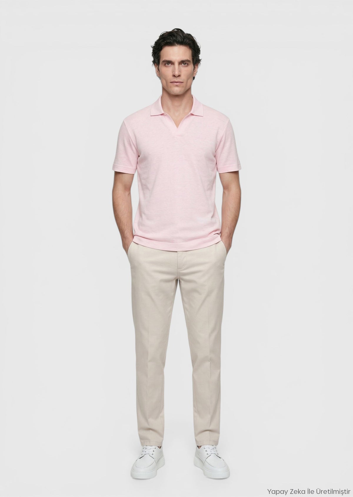 Pembe Düz %100 Keten T-Shirt