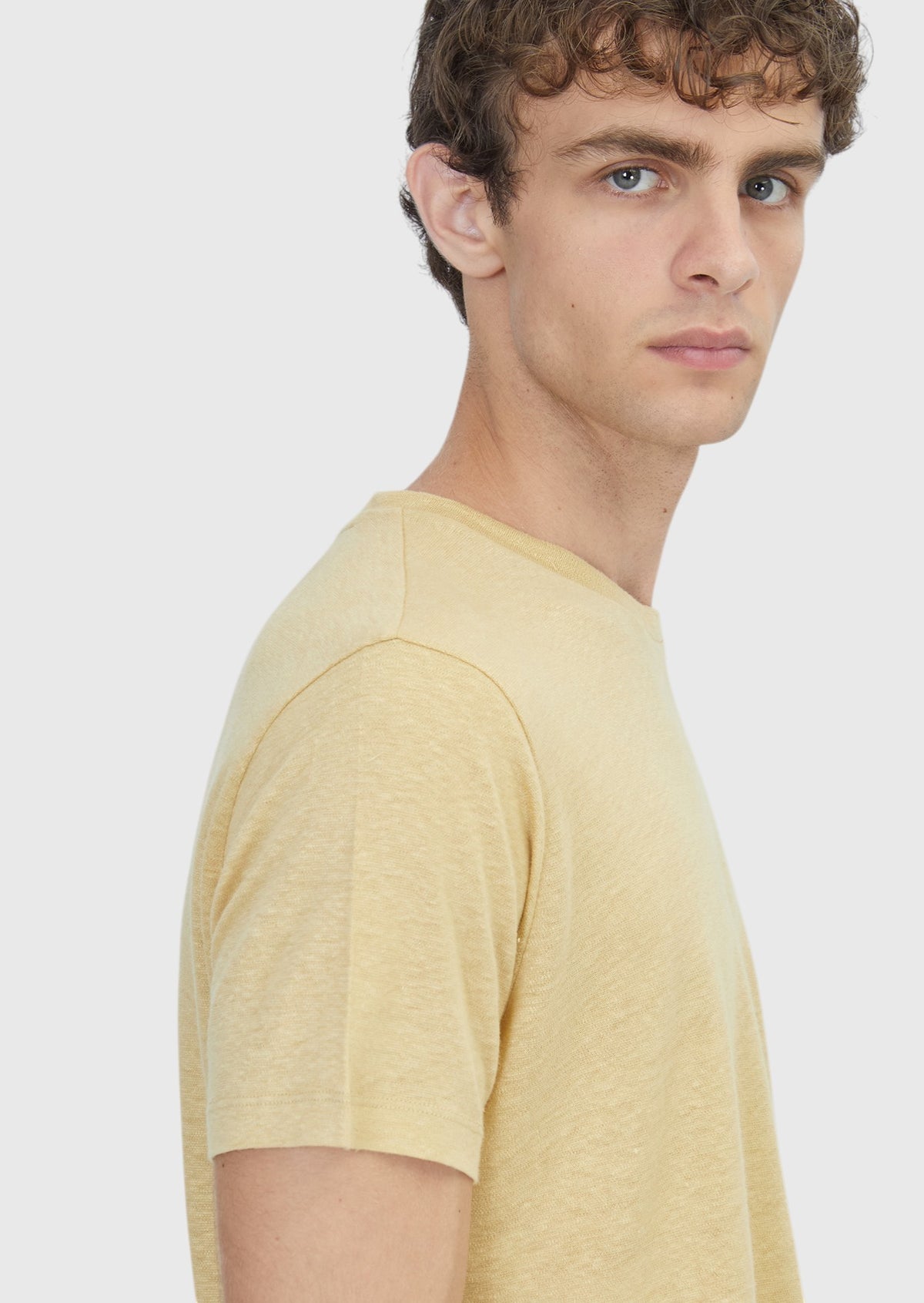 Açık Sarı Düz %100 Keten T-Shirt