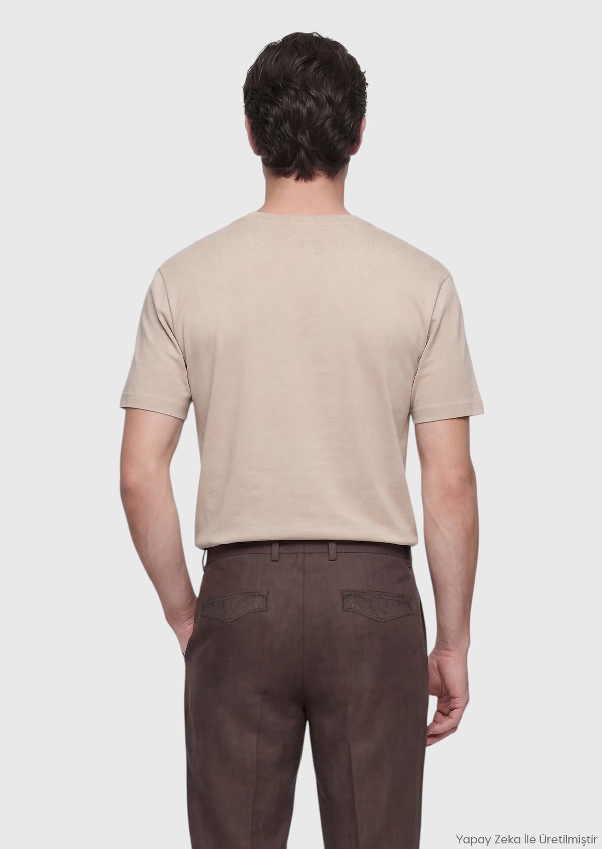 Bej Düz %100 Pamuk T-Shirt