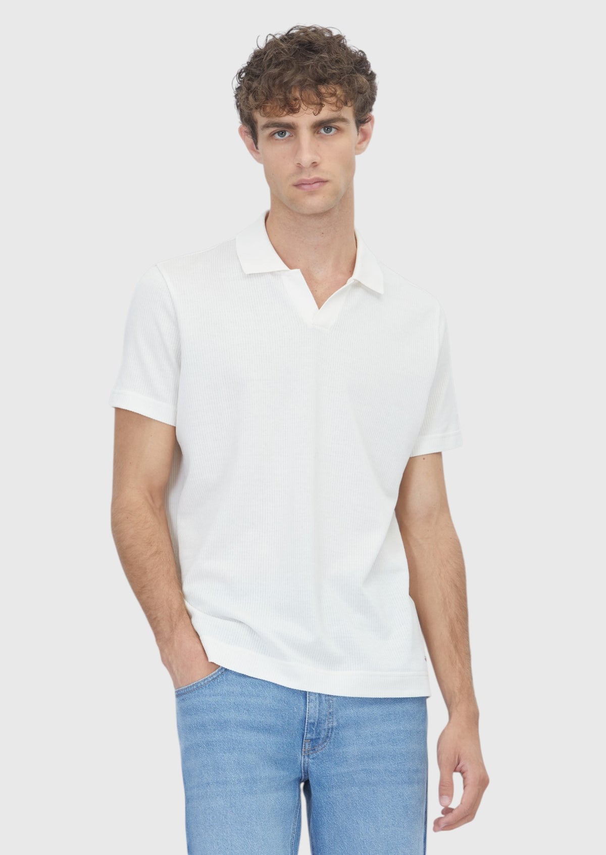Ecru Ribbed 100% Cotton T-Shirt