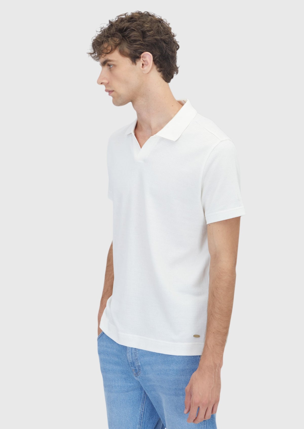 Ekru Fitilli %100 Pamuk T-Shirt