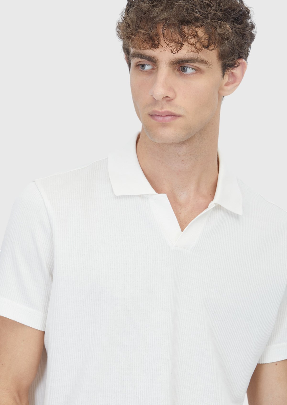 Ekru Fitilli %100 Pamuk T-Shirt