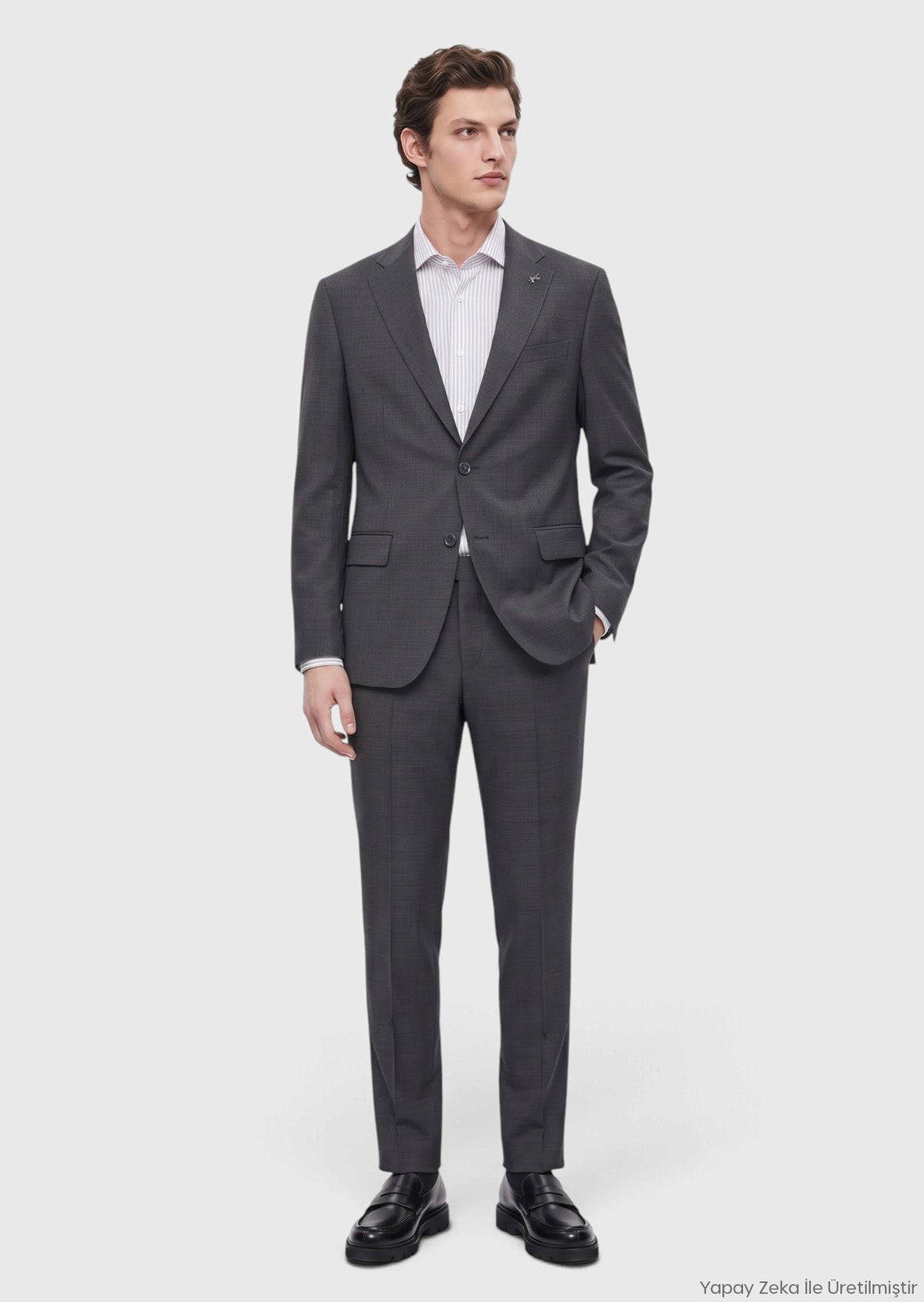 Koyu Gri Mikro Modern Fit Yün Karışımlı Takım Elbise