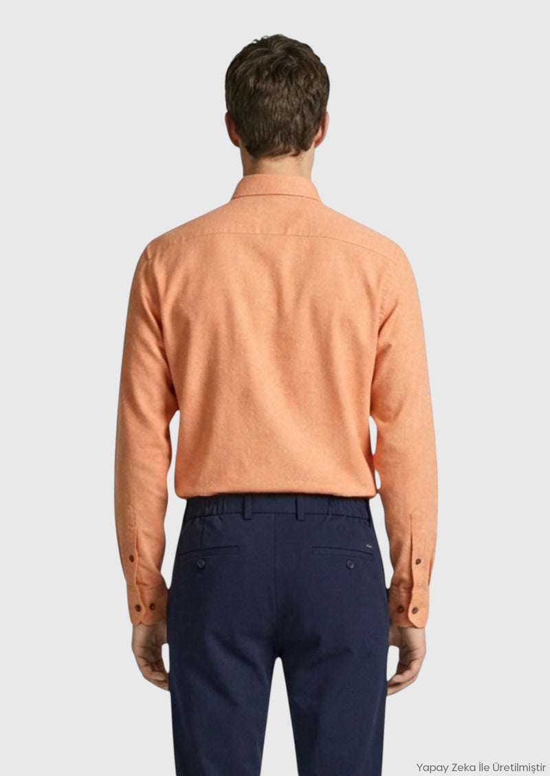 Somon Düz Regular Fit Uzun Dokuma Casual %100 Pamuk Gömlek