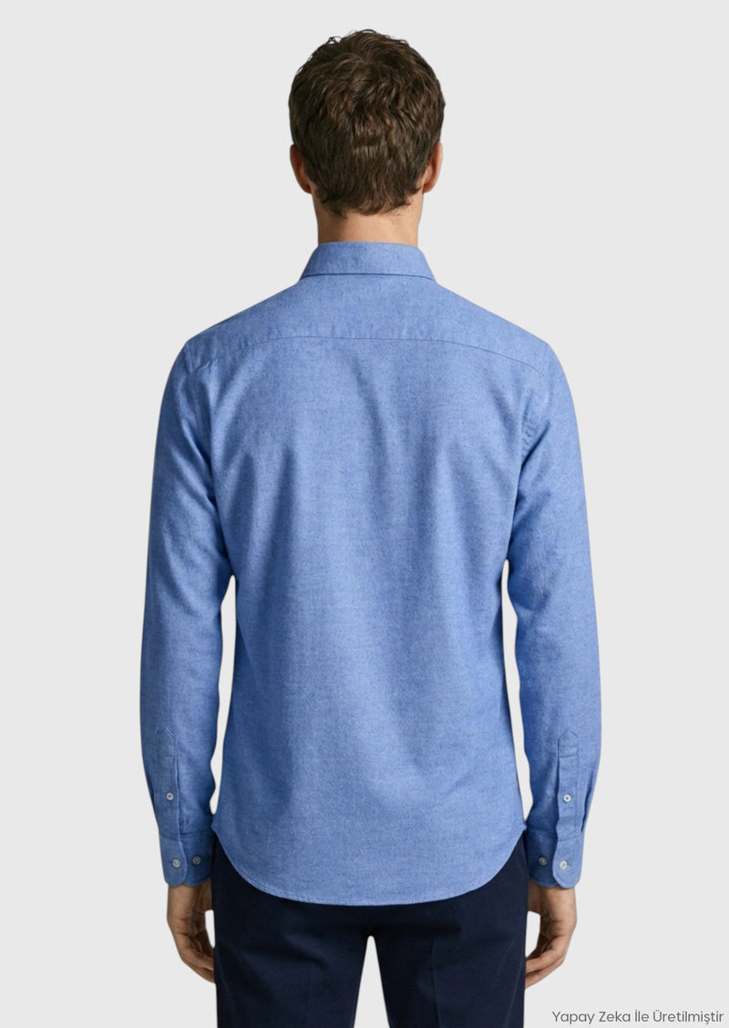 Lacivert Düz Regular Fit Uzun Dokuma Casual %100 Pamuk Gömlek