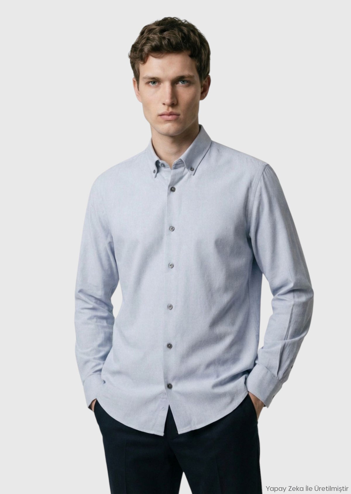 Gri Düz Regular Fit Uzun Dokuma Casual %100 Pamuk Gömlek