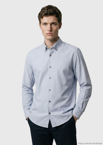 Gri Düz Regular Fit Uzun Dokuma Casual %100 Pamuk Gömlek
