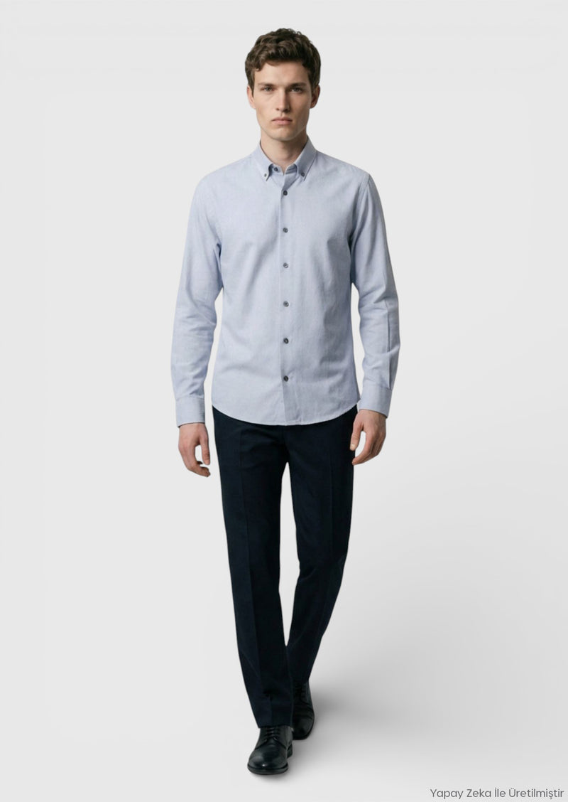 Gri Düz Regular Fit Uzun Dokuma Casual %100 Pamuk Gömlek