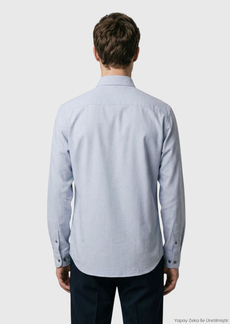 Gri Düz Regular Fit Uzun Dokuma Casual %100 Pamuk Gömlek