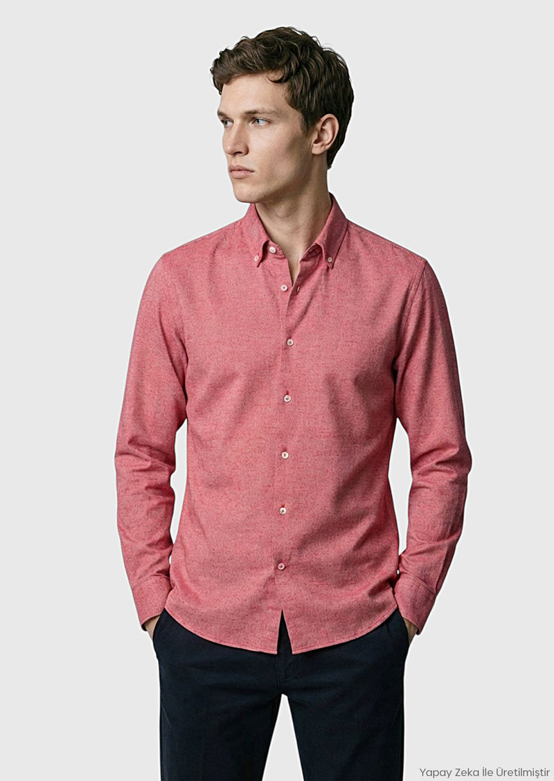 Kırmızı Düz Regular Fit Uzun Dokuma Casual %100 Pamuk Gömlek