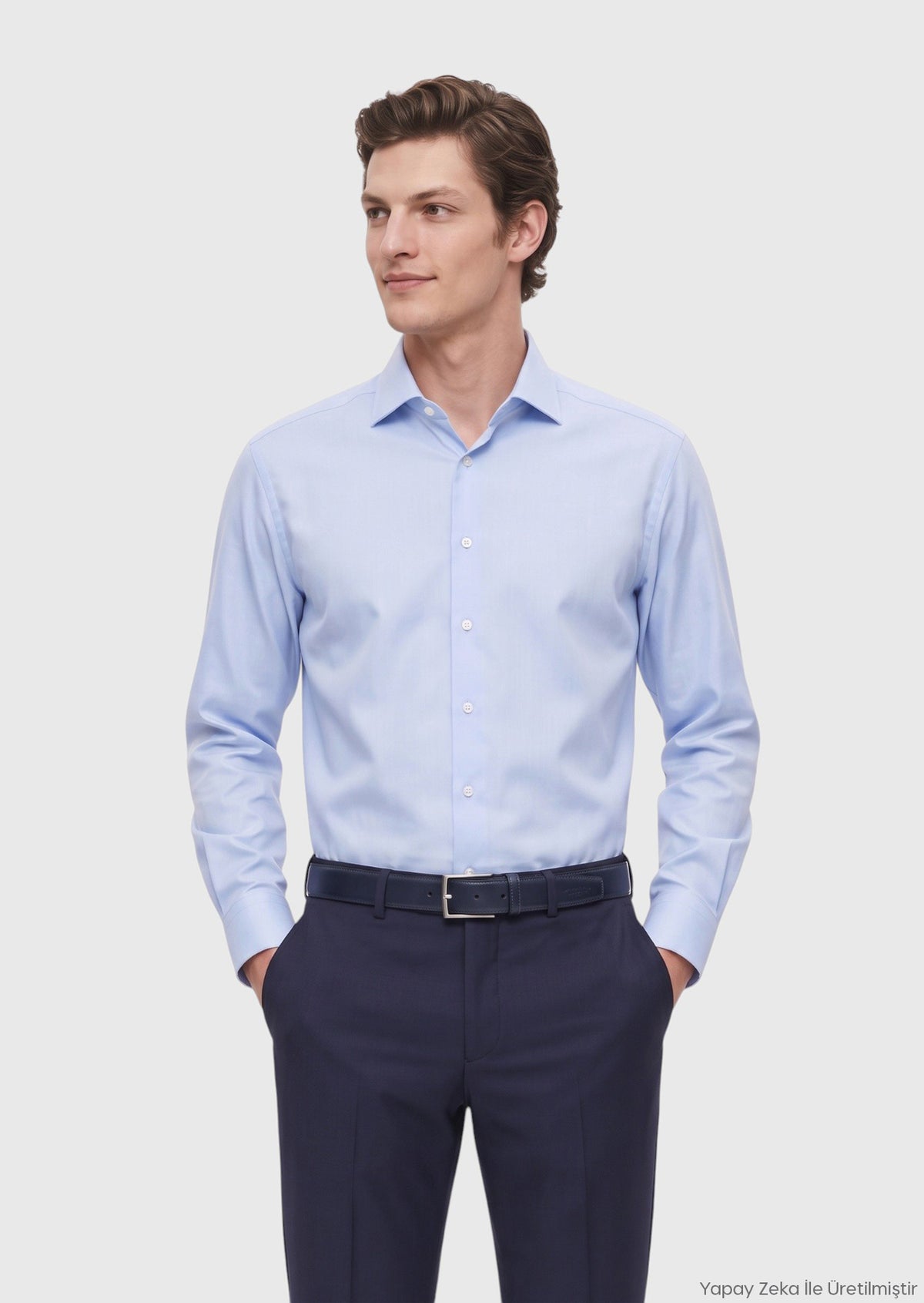 Açık Mavi Regular Fit Uzun Dokuma Klasik %100 Pamuk Gömlek